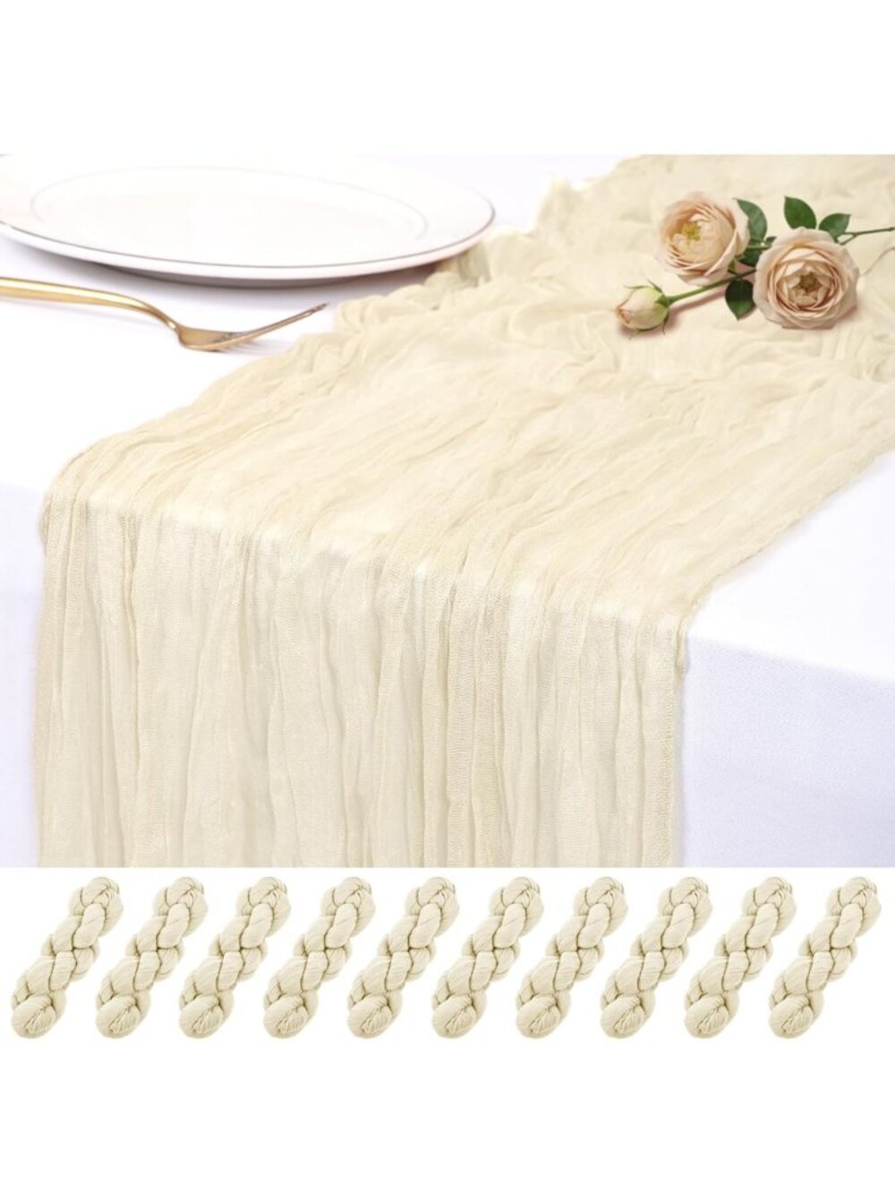 10 Pack Ivory Cheesecloth Table Runner 17x108 Inch Semi Sheer Boho Rustic Gauze